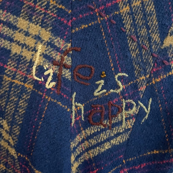 Desigual Embroidered Plaid Wool Coat - Picture 7 of 9
